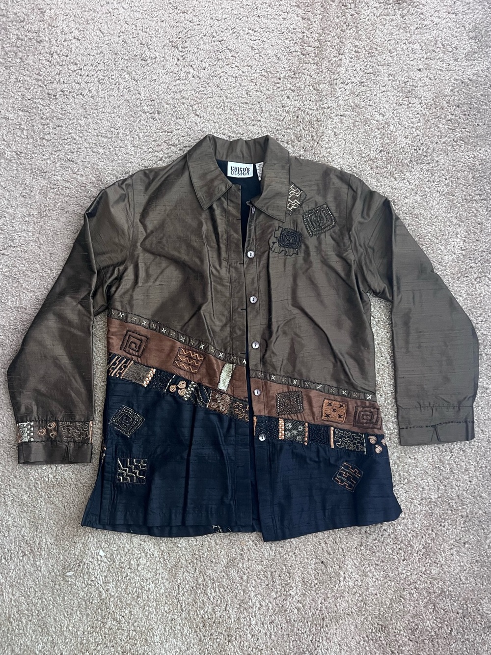 VTG Chico’s Design Silk Beaded Buttondown Shirt